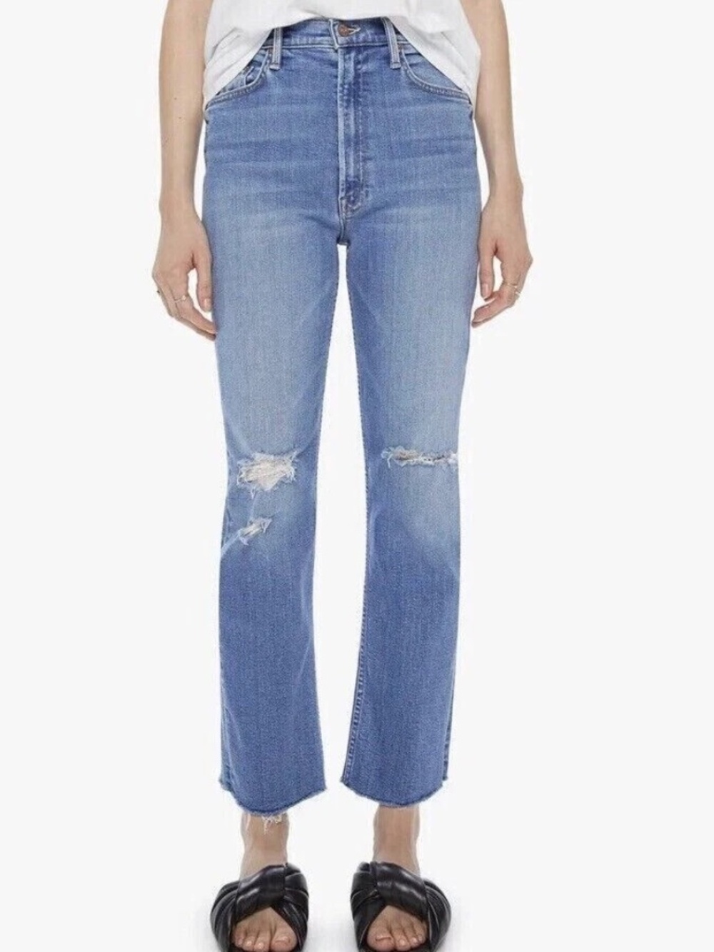 Mother High Waisted Rider Ankle Fray Jeans In Party Like A Party